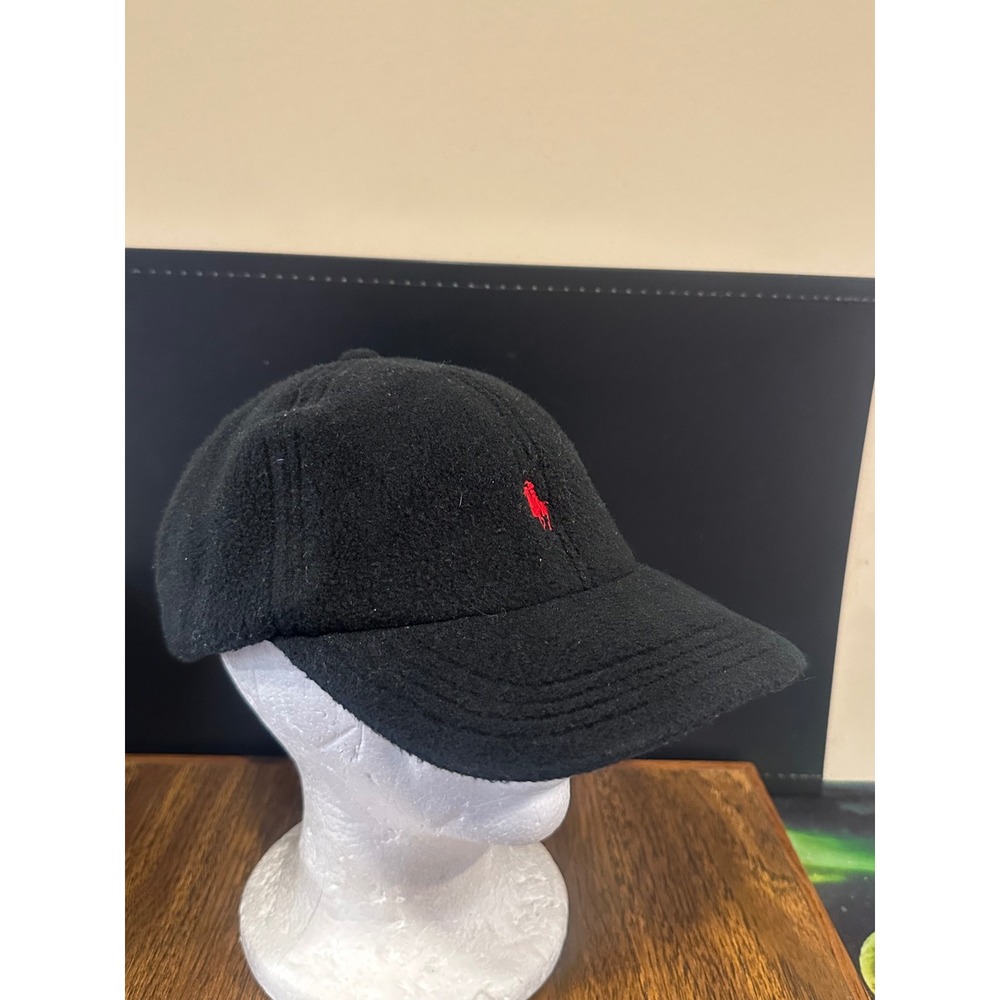 Polo Ralph Lauren Mens Black Fleece Baseball Cap Red Pony Logo USA Made Hat